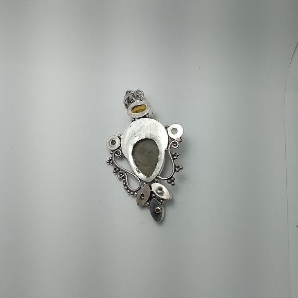 Sterling Silver Bali Goddess Pendant with Citrine and Prasiolite Gems - Picture 6 of 9